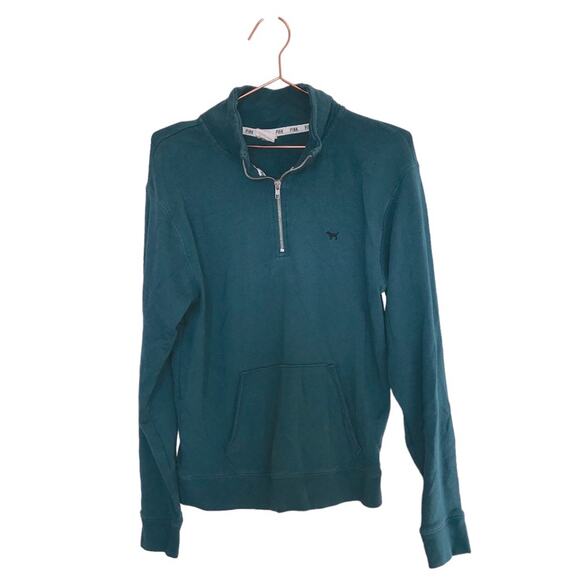 PINK Victoria's Secret Green Teal 1/4 Zip Pullover - S - Picture 1 of 5